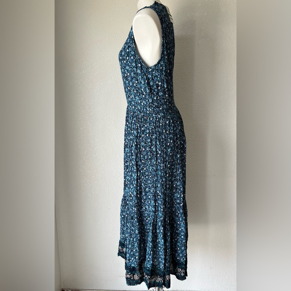 Style & Co Navy Floral Tiered Maxi Dress Sleeveless Button Front Size Large Boho - Picture 5 of 7